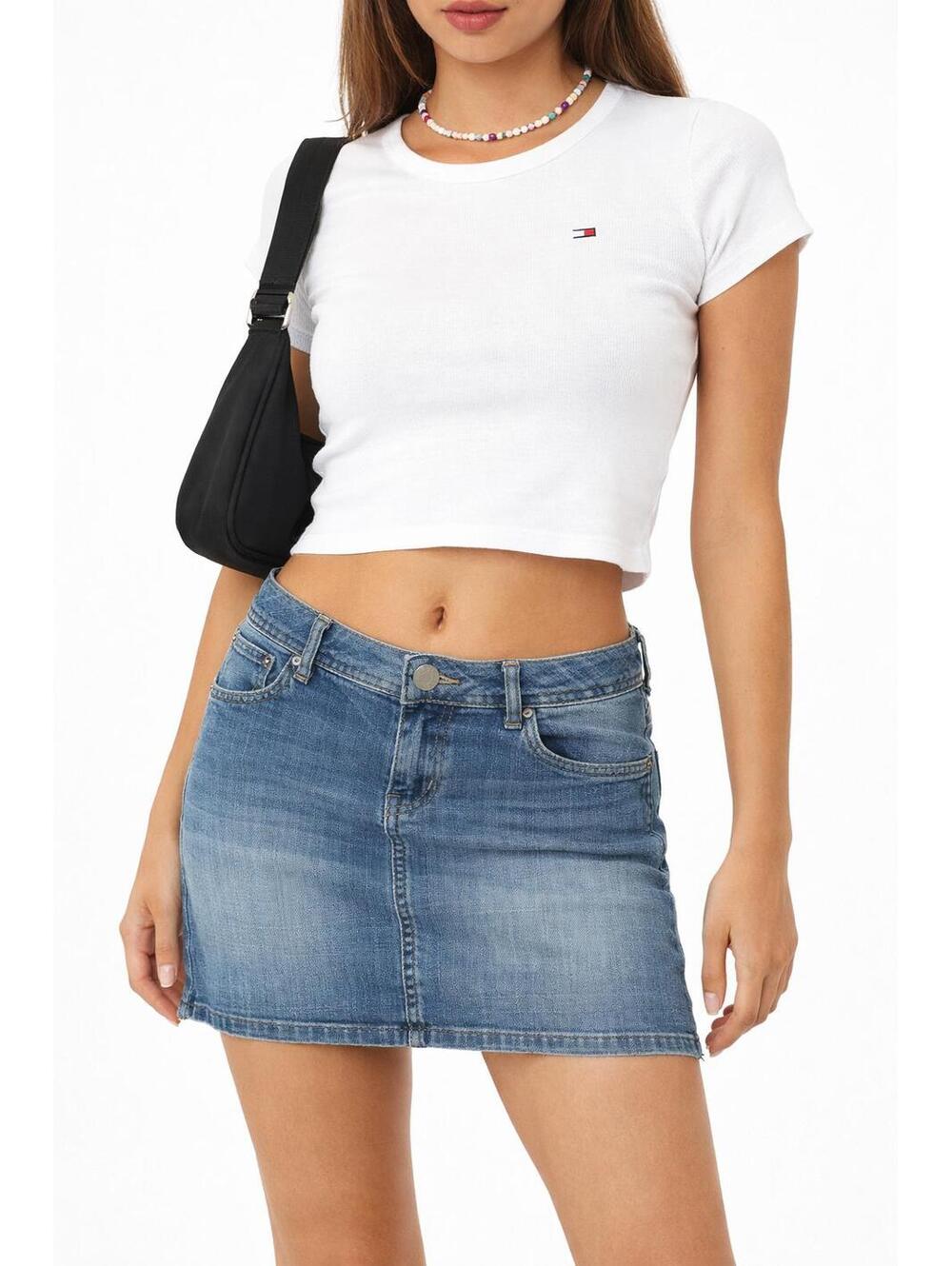 Vintage Y2K Tommy Hilfiger Denim Mini Skirt Medium Wash Low Rise Size 2